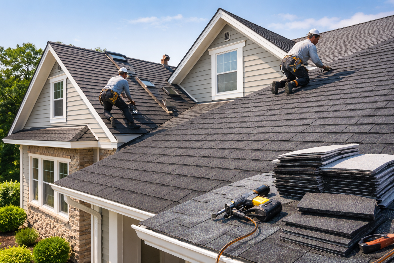 Professional new roof installation using premium shingles on a residential home in South Georgia.