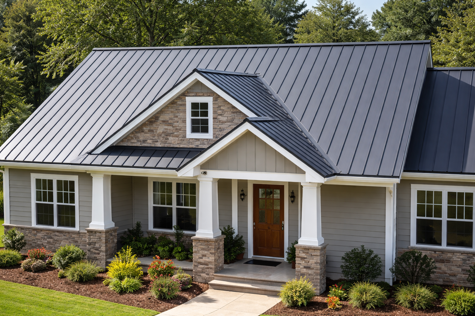 Standing seam metal roofing installed on a residential home in Lakeland, GA.